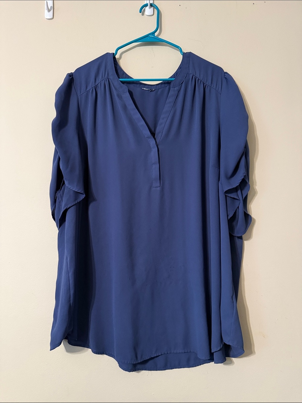 Torrid Dark Purply-Blue Split-Neck Blouse with Roughed Sleeves